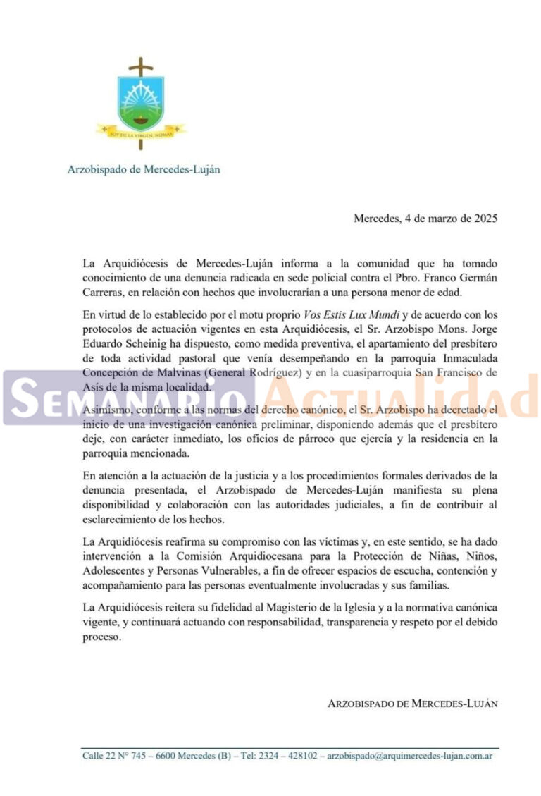 Detuvieron a un cura de General Rodríguez acusado de abuso sexual ...